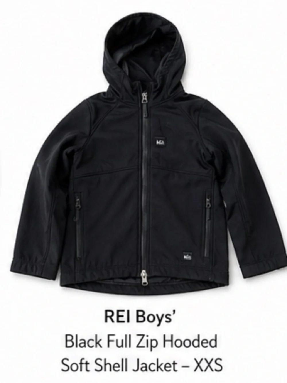 REI Boys' Black Full Zip Hooded Soft Shell Jacket - XXS